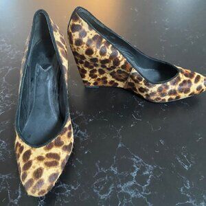 Brian Atwood Wedges Women's 37 7 Bejo Leopard Print Calf Hair Heels
